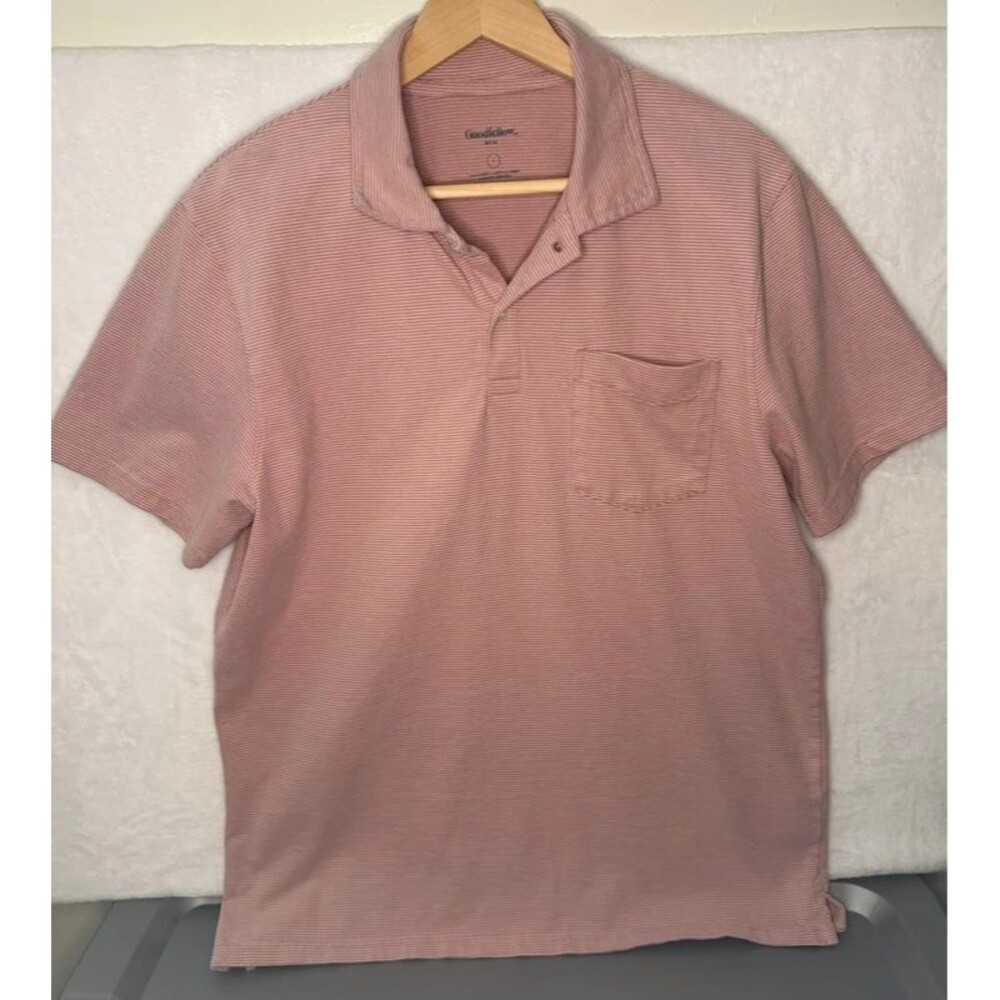 Goodfellow & Co Men’s Large Pink Stripe Polo Shirt 100% Cotton Standard Fit